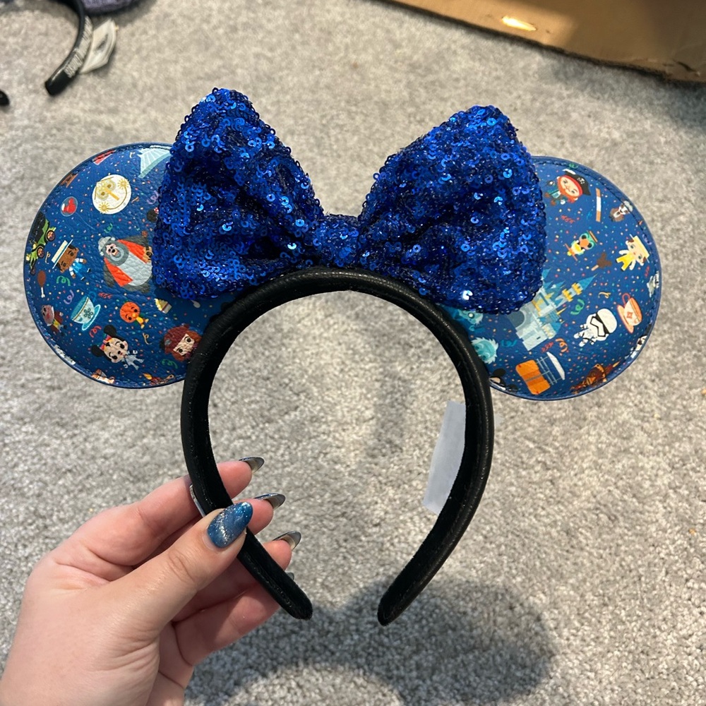 Blue Sequin Bow Minnie Ears Headband